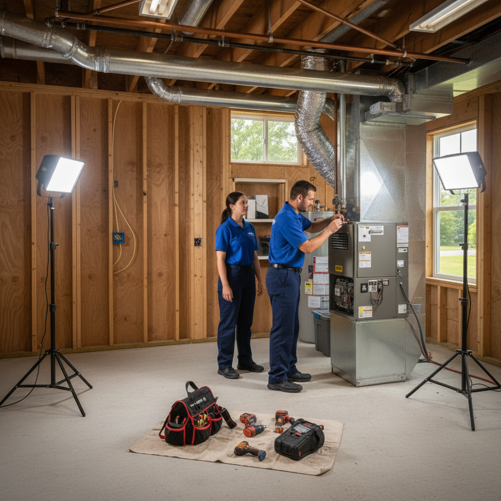 Hoffner Heating and Air team installing new HVAC system in Murrysville, PA home.