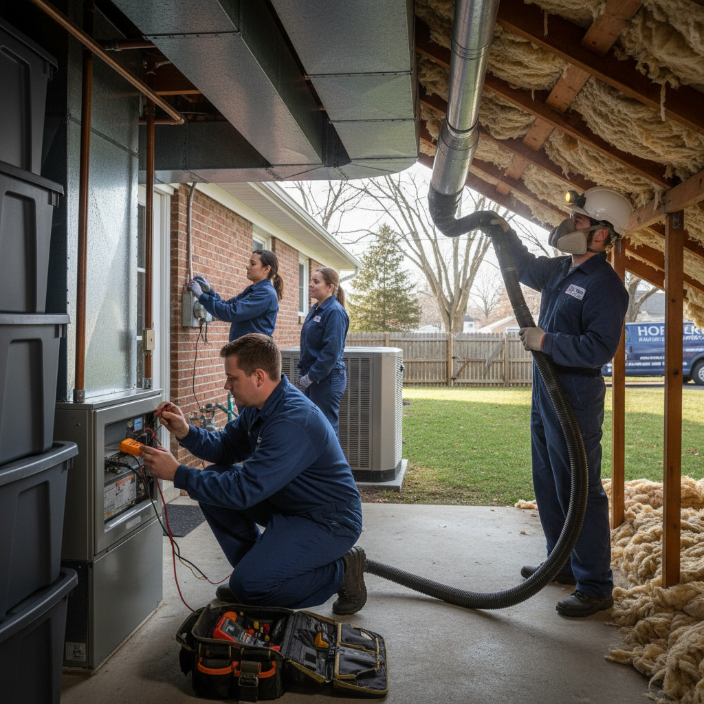 Hoffner Heating and Air technician expertly checking a furnace in a Murrysville, PA home.