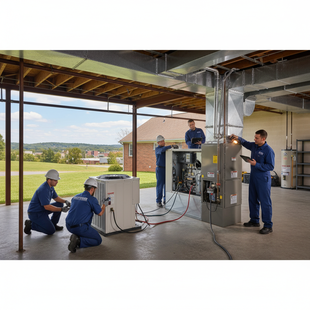 Hoffner Heating and Air technician servicing a furnace in a Murrysville, PA home.