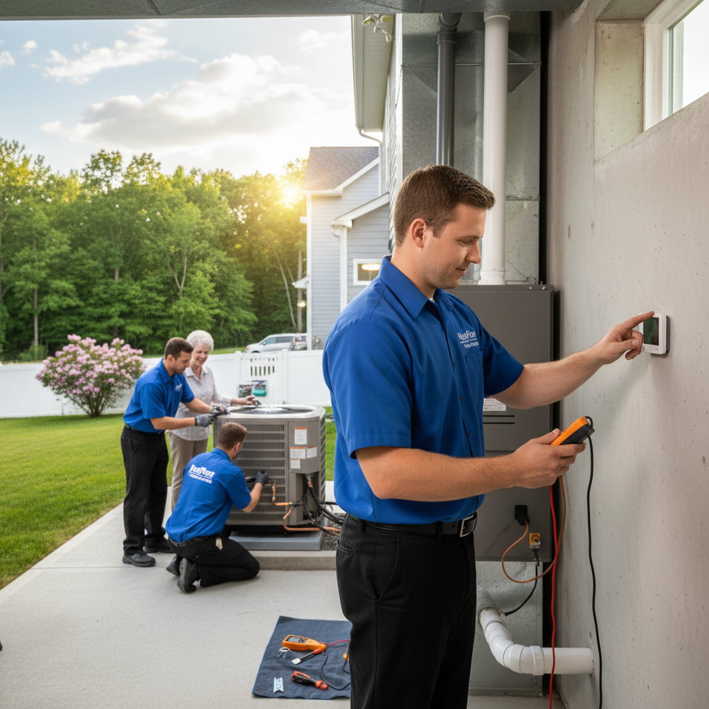 Hoffner Heating and Air technician servicing a furnace in a Western Pennsylvania home.