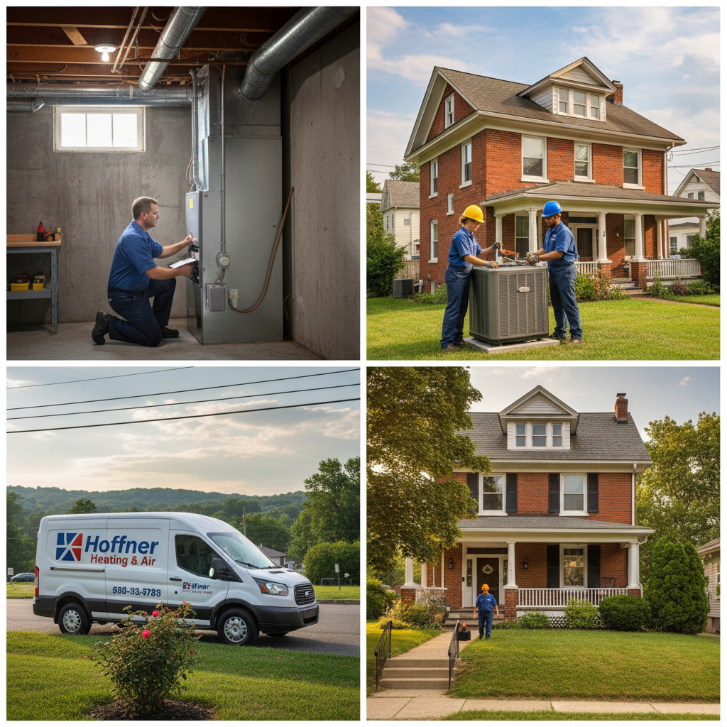 Hoffner Heating and Air technician servicing a furnace in a Western Pennsylvania home, ensuring reliable heating.